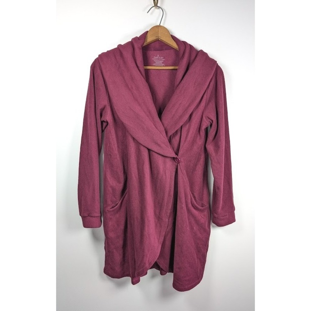 Cuddl Duds Fleece Cardigan Sweater Size Medium Hood Lounge Cozy Pockets Casual